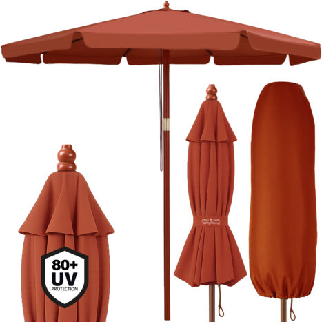 Parasol de jardin en bois Ø 330 cm – Protection UV 50+ – Mât en bois 48 mm – Toile hydrofuge – Système corde et poulie – Kingsleeve