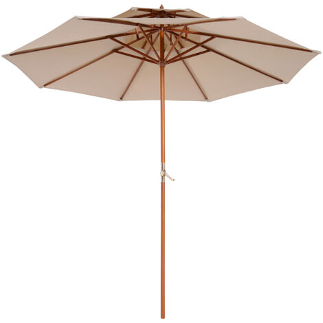 Parasol droit en bois, toit polyester 180 g/m², diamètre 2,7 m, hauteur 2,6 m, beige