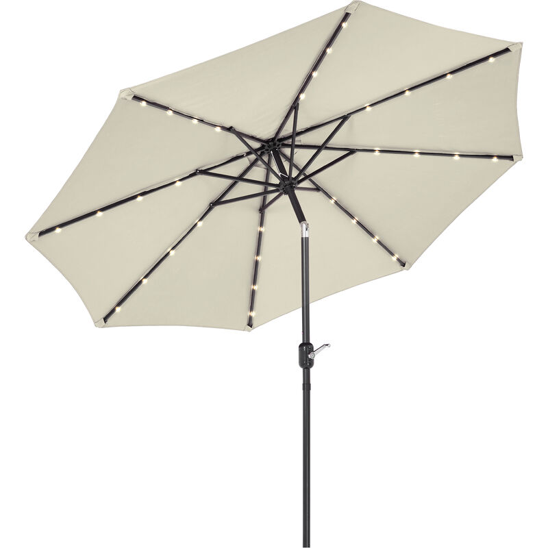 Parasol Droit Inclinable 3.0M Exterieur,avec éclairage Solaire LED, Rond, Pliable, pour Balcon Piscine Plage, Beige - Mondeer