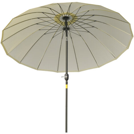 Parasol droit jardin Ø 2,5 m inclinable beige 18 baleines manivelle mât métal fibre verre polyester HD