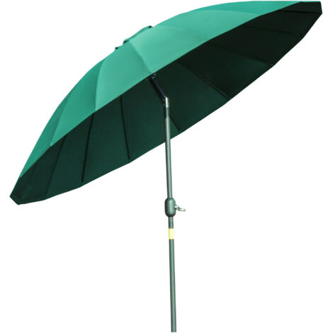 Parasol droit jardin inclinable rond 2,5m 18 baleines manivelle mât métal fibre verre polyester haute densité vert