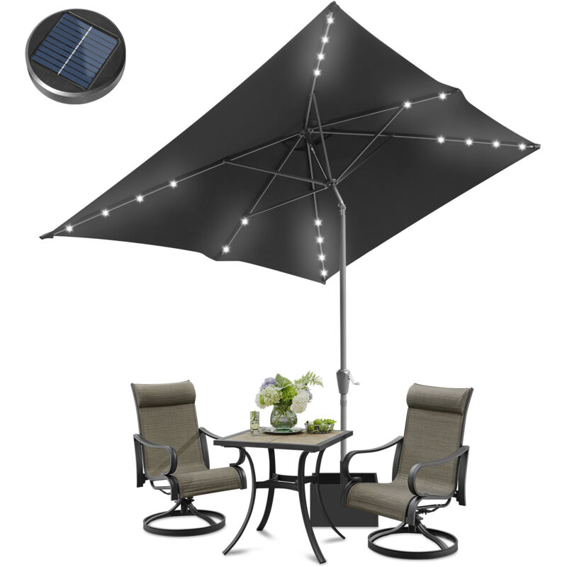 Parasol Droit led solaire jardin avec protection uv et fonction inclinable Ø210x140cm Gris - Swanew