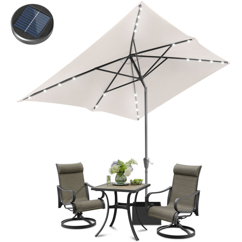Parasol Droit led solaire jardin avec protection uv et fonction inclinable Ø210x140cm Beige - Swanew