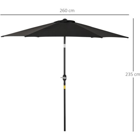 Parasol droit noir Ø2,6m, inclinable manivelle aluminium 180g/m²