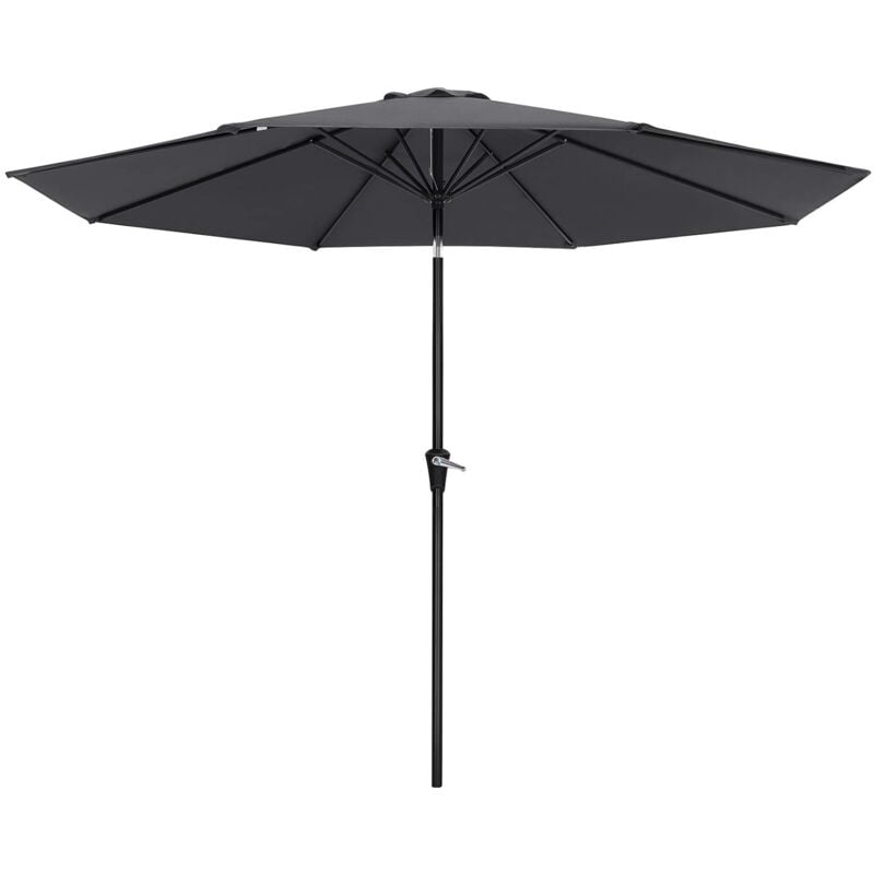 Parasol, Droit, Octogonal, Inclinable, avec Manivelle, Diamètre 3m, Toile Polyester, Extérieur, Terrasse, Jardin, Balcon, Plage, Piscine, Gris