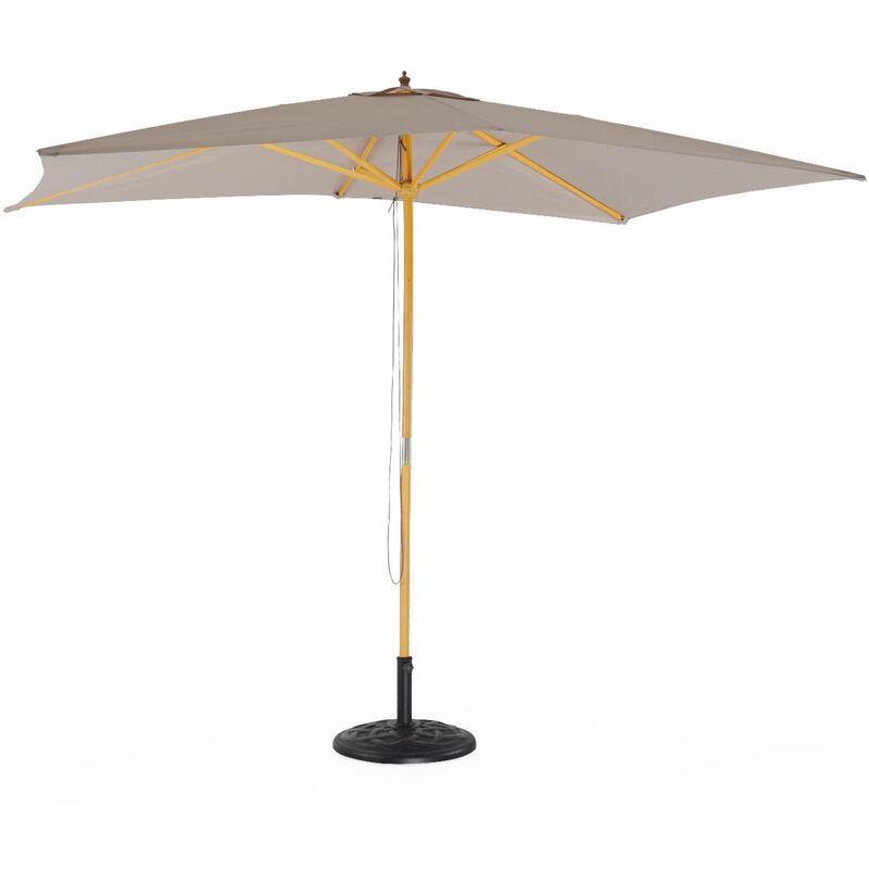 Parasol droit rectangulaire en bois 2x3m - Cabourg Beige - mât central en bois, système d'ouverture manuelle, poulie