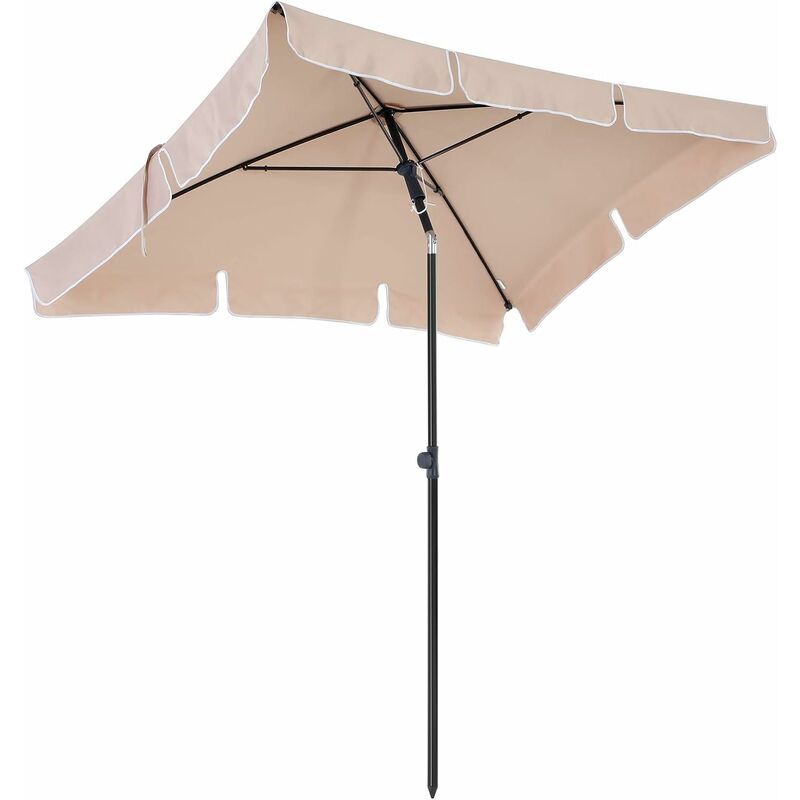 Songmics - 200 x125 cm Parasol Rectangulaire, uv 50+, Protection Solaire, Inclinable, Toile Polyester, Sac de Transport Offert - Taupe GPU25BR