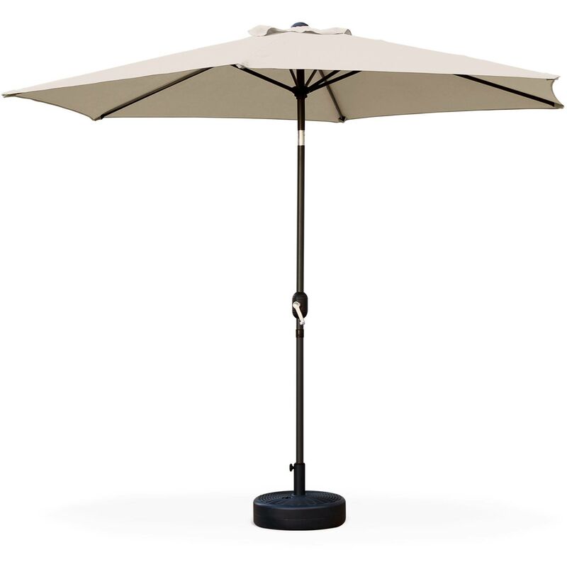 Parasol droit rond Ø300cm - Touquet Sable - mât central en aluminium orientable et manivelle d'ouverture