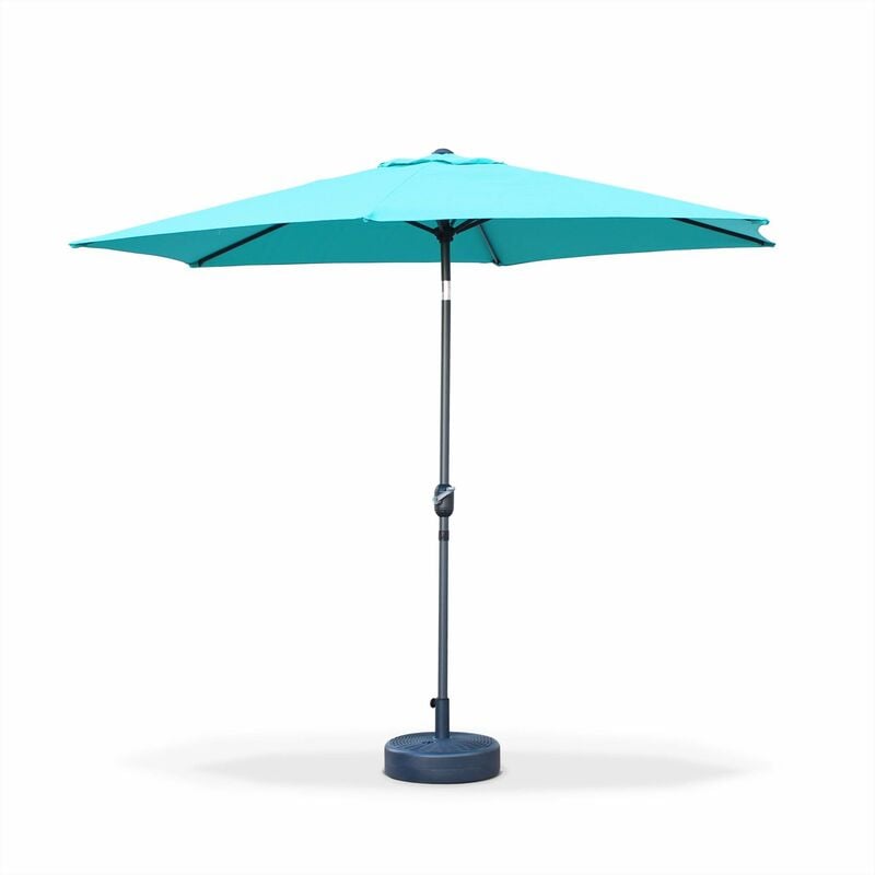 Parasol droit rond Ø300cm - Touquet Turquoise - mât central en aluminium orientable et manivelle d'ouverture