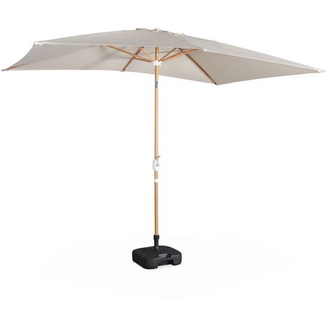 Sweeek – Parasol droit rectangulaire 2x3m – Mât central aluminium imitation bois orientable – Manivelle d'ouverture – Toile polyester 180g/m² déperlant