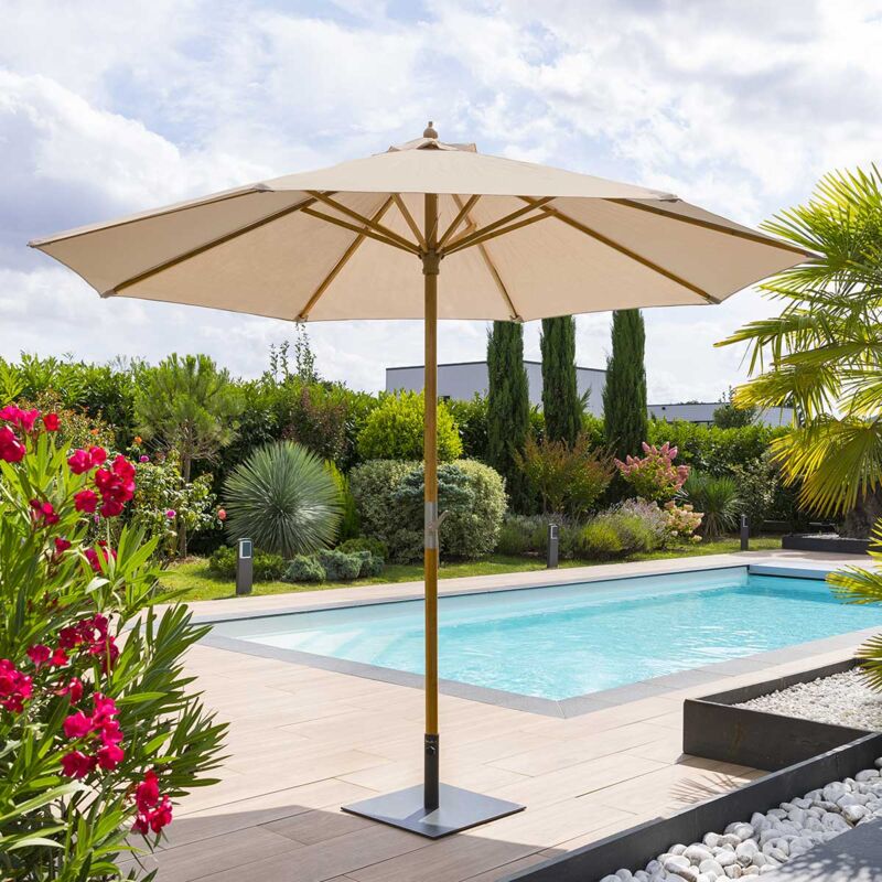 Parasol droit Tinaei taupe 3m en bambou - Hespéride