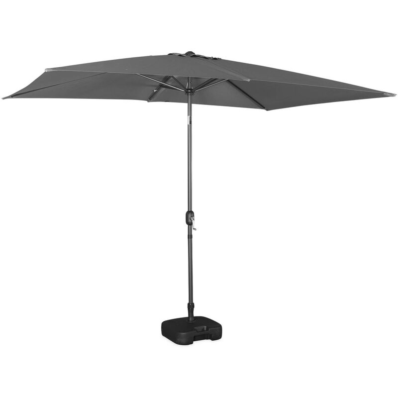 Parasol droit rectangulaire 2x3m - Touquet gris - mât central en aluminium orientable et manivelle d'ouverture