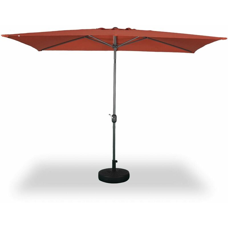 Parasol droit rectangulaire 2x3m - Touquet terracotta - mât central en aluminium orientable et manivelle d'ouverture - Terracotta