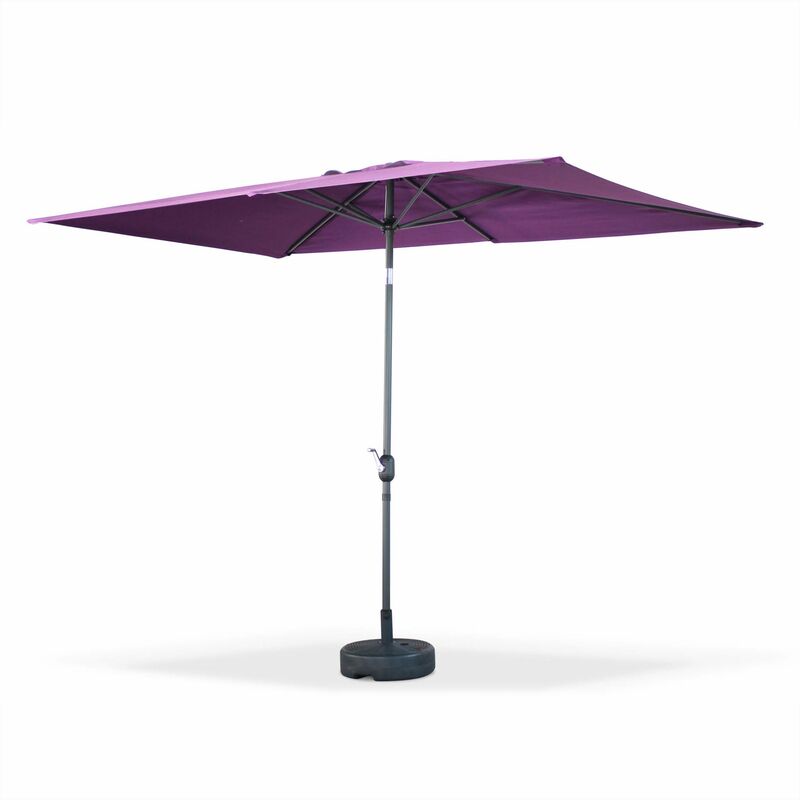 Alice's Garden - Parasol droit rectangulaire 2x3m - Touquet Prune - mât central en aluminium orientable et manivelle d'ouverture