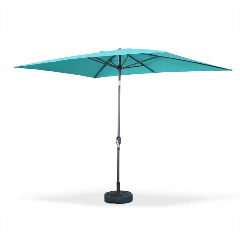 Alice's Garden - Parasol droit rectangulaire 2x3m - Touquet Turquoise - mât central en aluminium orientable et manivelle d'ouverture