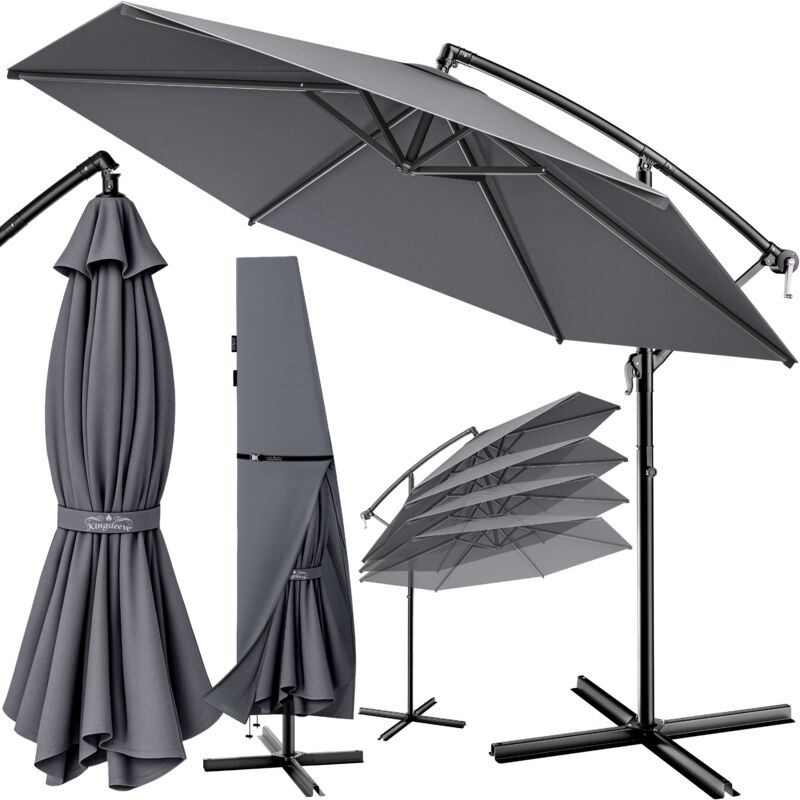 Kingsleeve - Parasol de jardin extérieur en aluminium Parasol déporté inclinable Ø300cm ou Ø330cm avec manivelle Protection uv Anthracite 1, 300cm