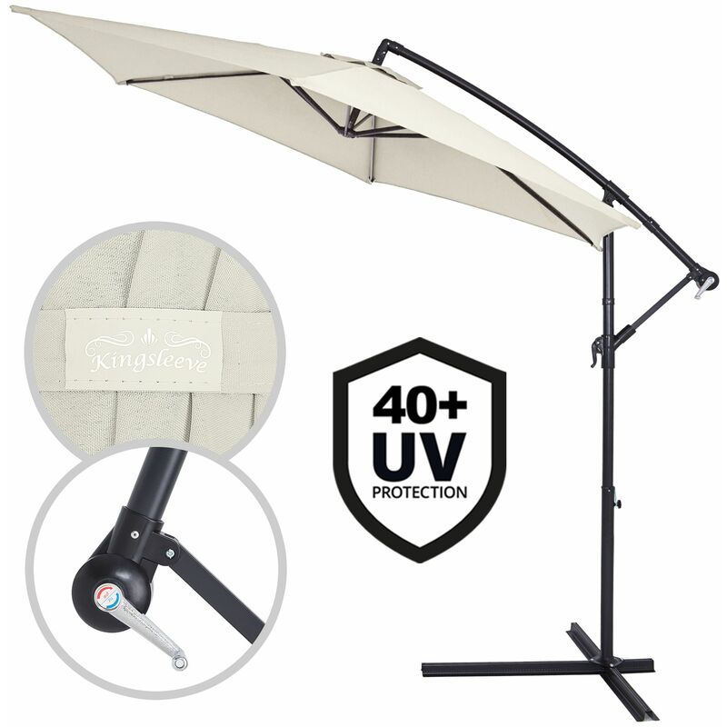 Parasol en aluminium de ø 300 cm - 330 cm avec dispositif à manivelle et protection uv 40+, parasol pour jardin/marché disponible dans plusieurs