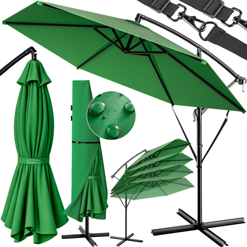 Kingsleeve - Parasol de jardin extérieur en aluminium Parasol déporté inclinable Ø330cm avec manivelle Protection uv Vert