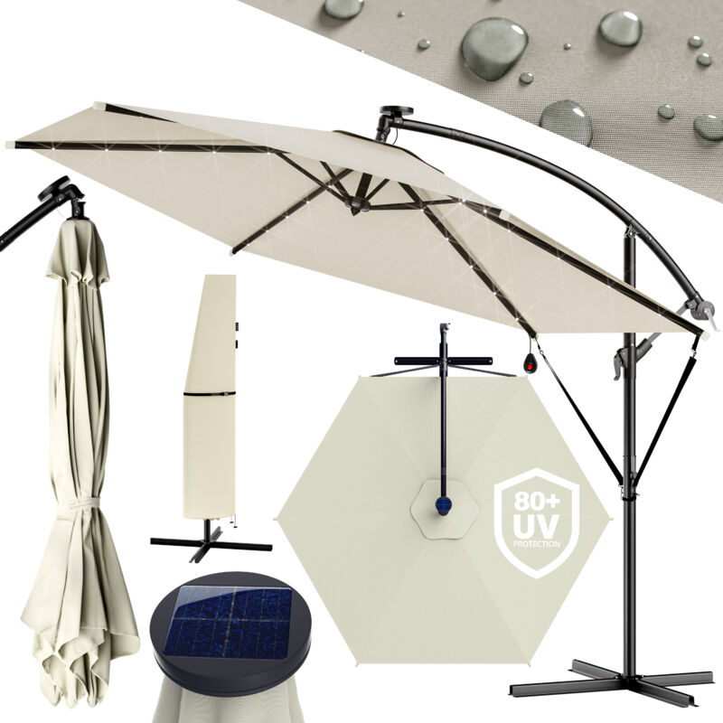 KINGSLEEVE® Parasol déporté inclinable Ø 300cm Pare-soleil en aluminium avec éclairage LED Protection UV30+ jardin Crème