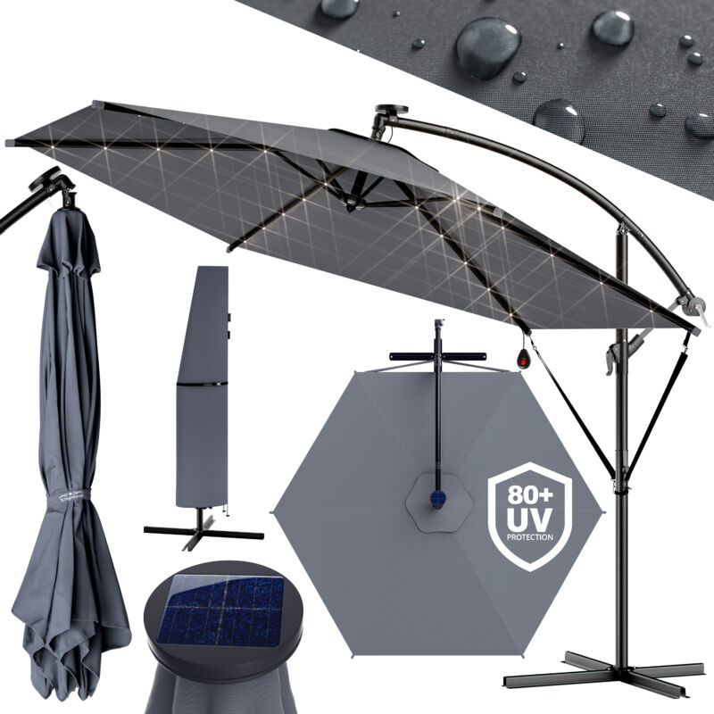 Kingsleeve - Parasol déporté inclinable ø 300cm Pare-soleil en aluminium avec éclairage led Protection UV30+ jardin Anthracite