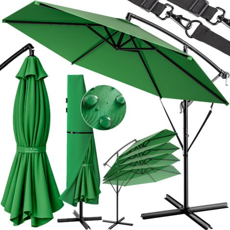 Parasol en aluminium de Ø 300 cm - 330 cm avec dispositif à manivelle et protection UV 40+, parasol pour jardin/marché disponible dans plusieurs couleurs Vert