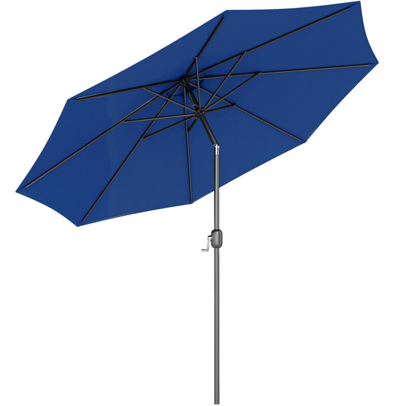 Parasol en métal rond polyester 180g/m² manivelle inclinable ø 3 x 2,45 m bleu