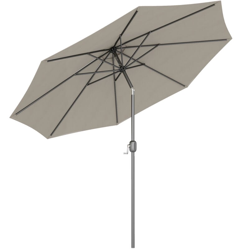 Parasol inclinable octogonal ø 3 x 2,45 m ouverture fermeture par manivelle métal polyester haute densité gris clair
