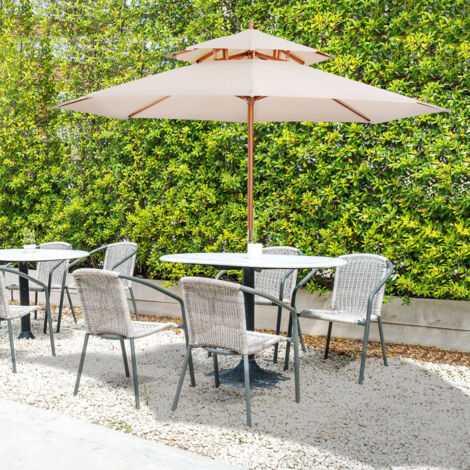 Parasol en Bois Droit 2 Toit Polyester 180 g/m² dia. 2.7 x 2.6H m beige