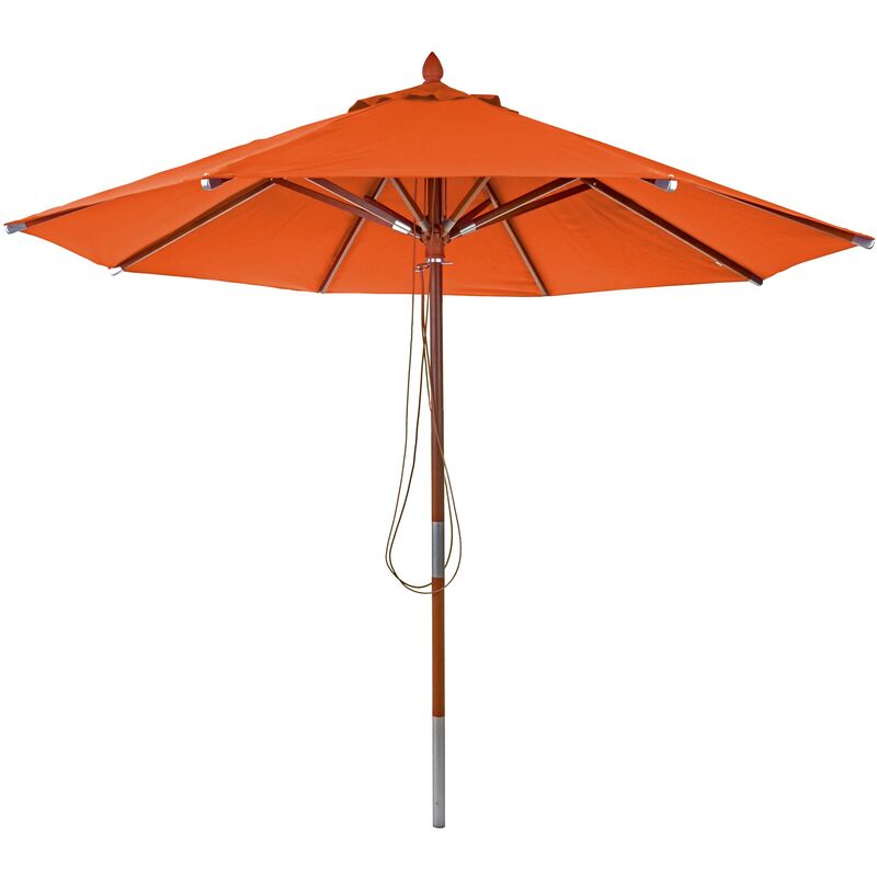 Jamais utilisé] Parasol en bois HHG-521, parasol de jardin, polyester/bois 14kg, corde ronde Ø3m antichoc terre cuite - orange