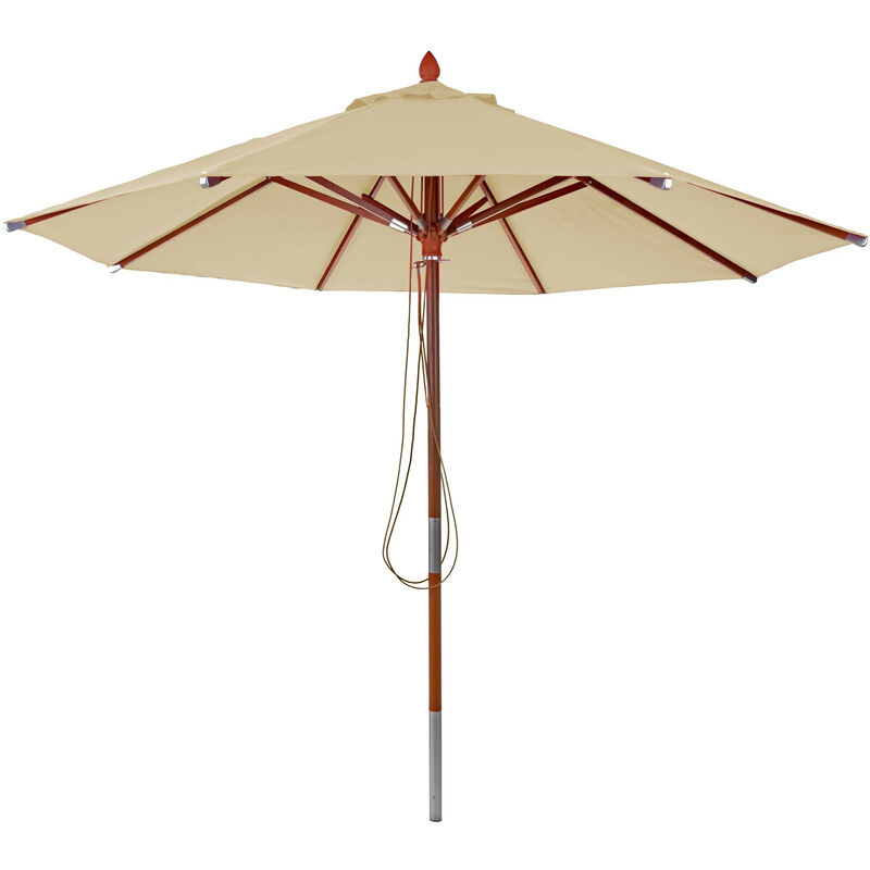 Parasol en bois HWC-C57, parasol de jardin, polyester/bois 14kg, corde ronde Ø3m antichocs - crème