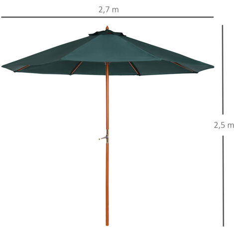Parasol en bois, parasol de jardin, environ 2,5 m, vert foncé