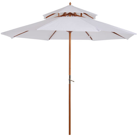 Parasol en bois peuplier droit 2 toit polyester 180 g/m² dia. 2,7 x 2,6H m blanc