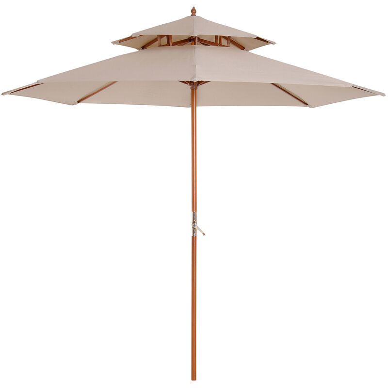 Parasol en bois peuplier droit 2 toits polyester 180 g/m² dia. 2,65 x 2,64H m beige - Beige