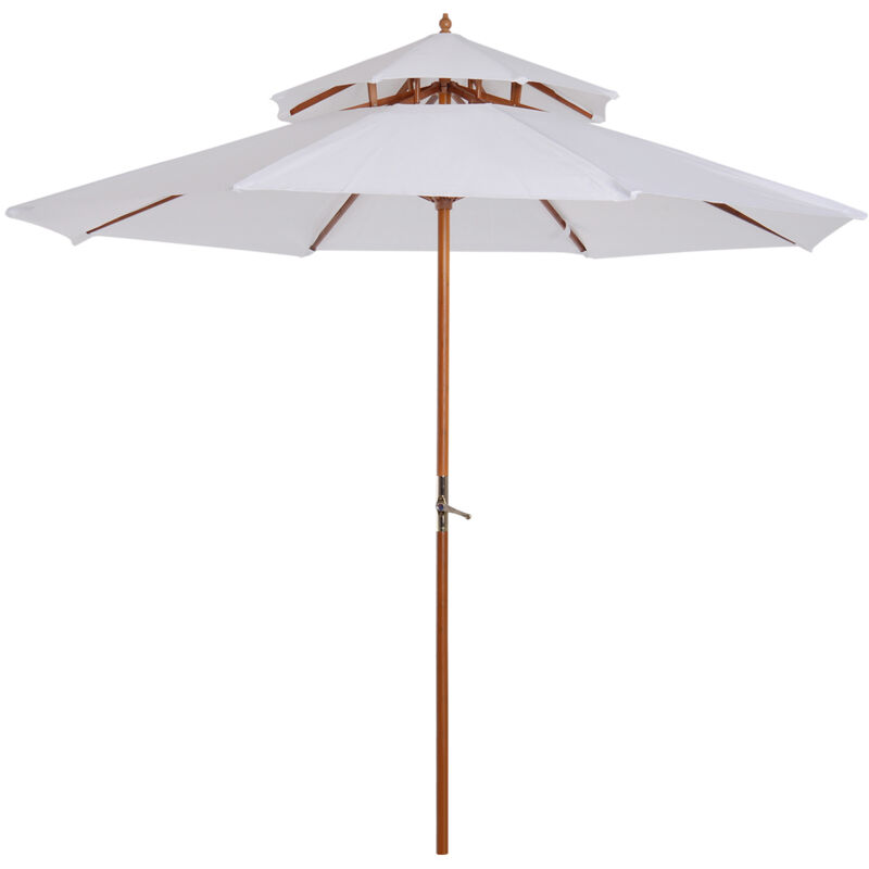 Parasol en bois peuplier droit 2 toits polyester 180 g/m² dia. 2,65 x 2,64H m blanc
