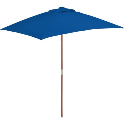 Parasol en bois - vidaXL Parasol de jardin avec mât en bois bleu 150x200 cm - Parasol avec poulie