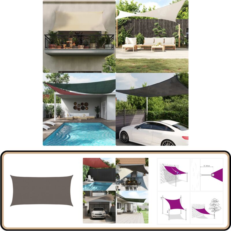 Vidaxl - Parasol en pehd rectangulaire 2x4 m Anthracite - Parasol - Voile Solaire - Ombrage Extérieur - Parasol Rectangle - Parasol Anthracite