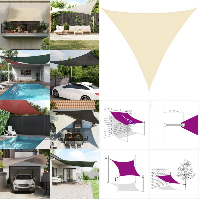 Parasol en PEHD triangulaire 5x5x5 m Crème - Parapluie - Parasol - Voile Solaire - Ombre - Jardin - Home & Living