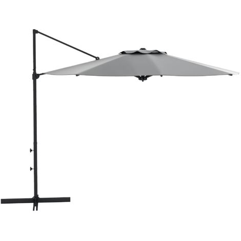 Parasol en porte-à-faux Ø3 m, basculant, rotative, manivelle, capot à vent, poteau métallique, gris foncé