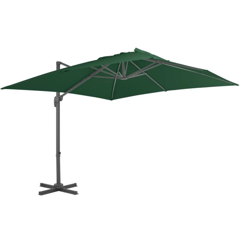 Vidaxl – Parasol suspendu en aluminium vert 400x300cm – Toile polyester anti-UV – Inclinaison 360° – Base croisée robuste