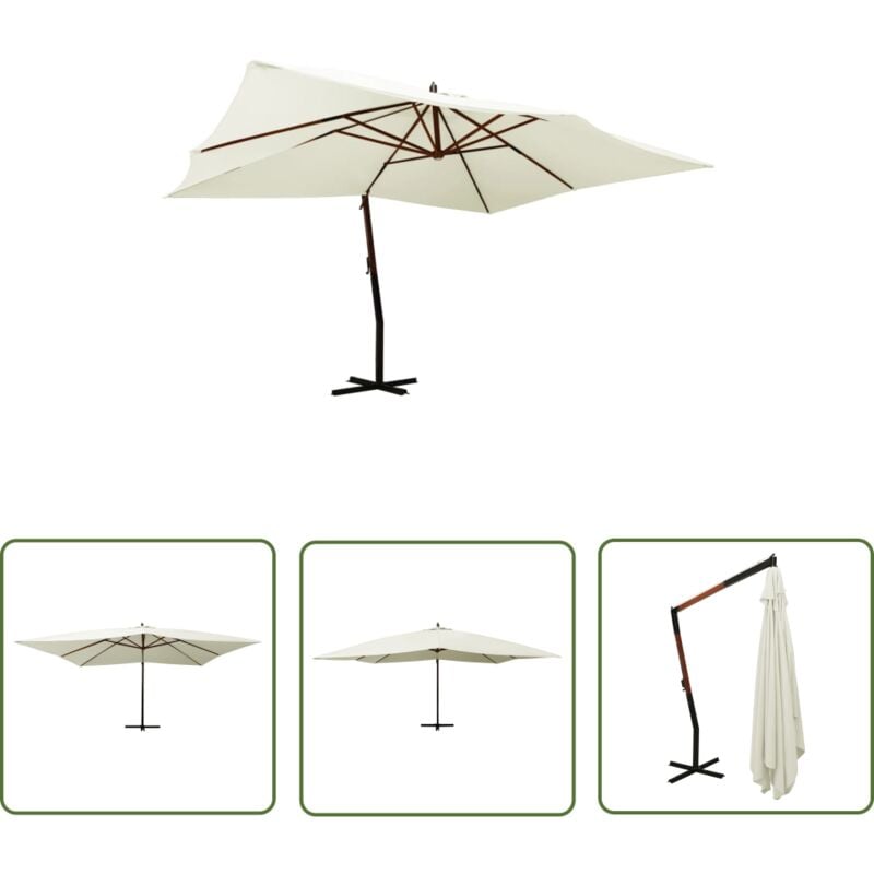 The Living Store Parasol de jardin en porte-à-faux avec mât en bois blanc sable - Parasol De Jardin - Parasol Extérieur - Parasol Plage - Parasol