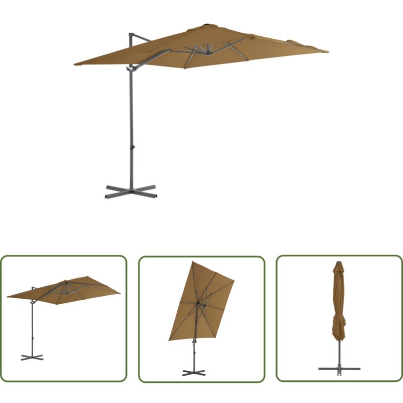 The Living Store Parasol de jardin en porte-à-faux avec mât en acier taupe - Parasol De Jardin - Parasol Suspendu - Parasol Taupe - Parasol Résistant