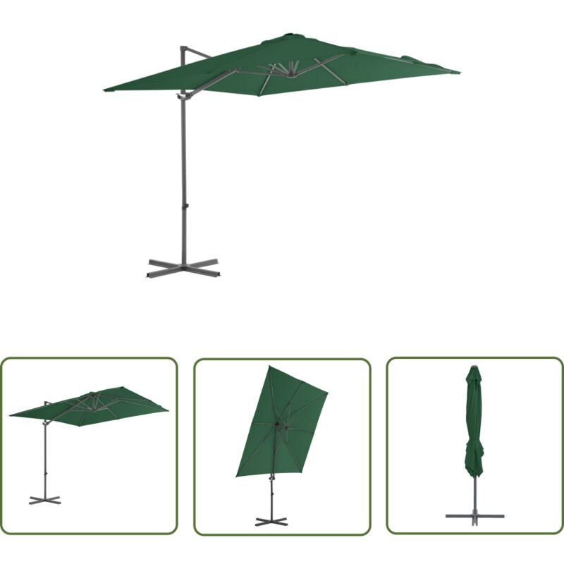 The Living Store Parasol de jardin en porte-à-faux avec mât en acier vert - Parasol De Jardin - Parasol Suspendu - Parasol Vert - Parasol Résistant
