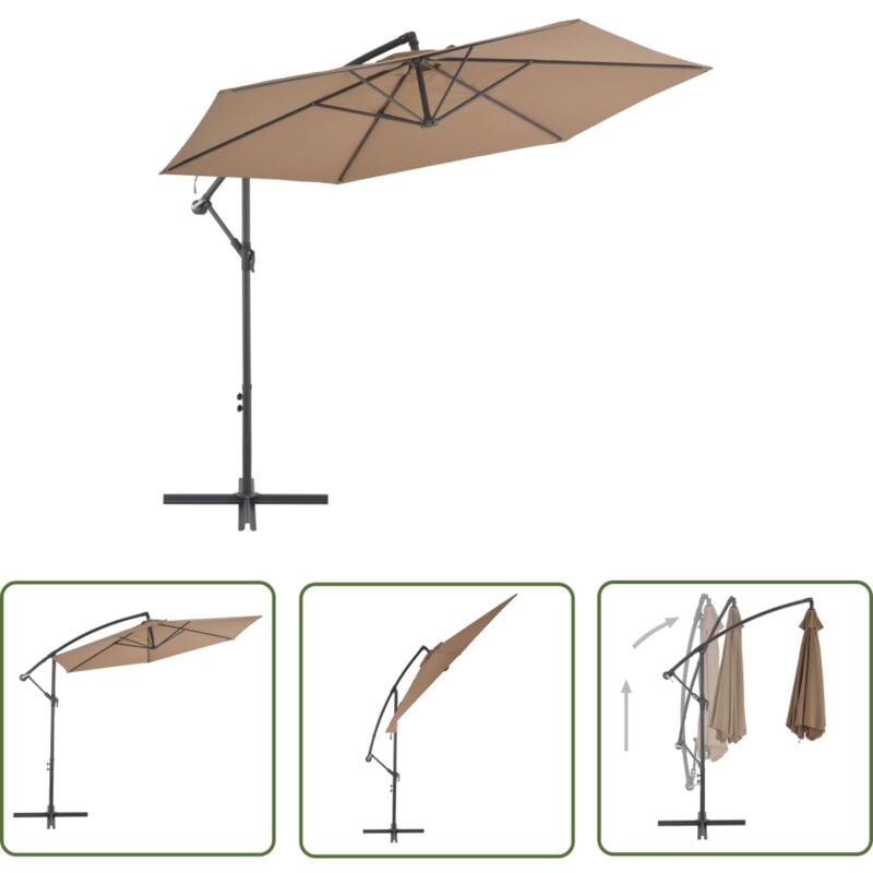 The Living Store Parasol de jardin en porte-à-faux et poteau en aluminium taupe - Parasol De Jardin - Parasol Suspendu - Parasol Terrasse - Parasol