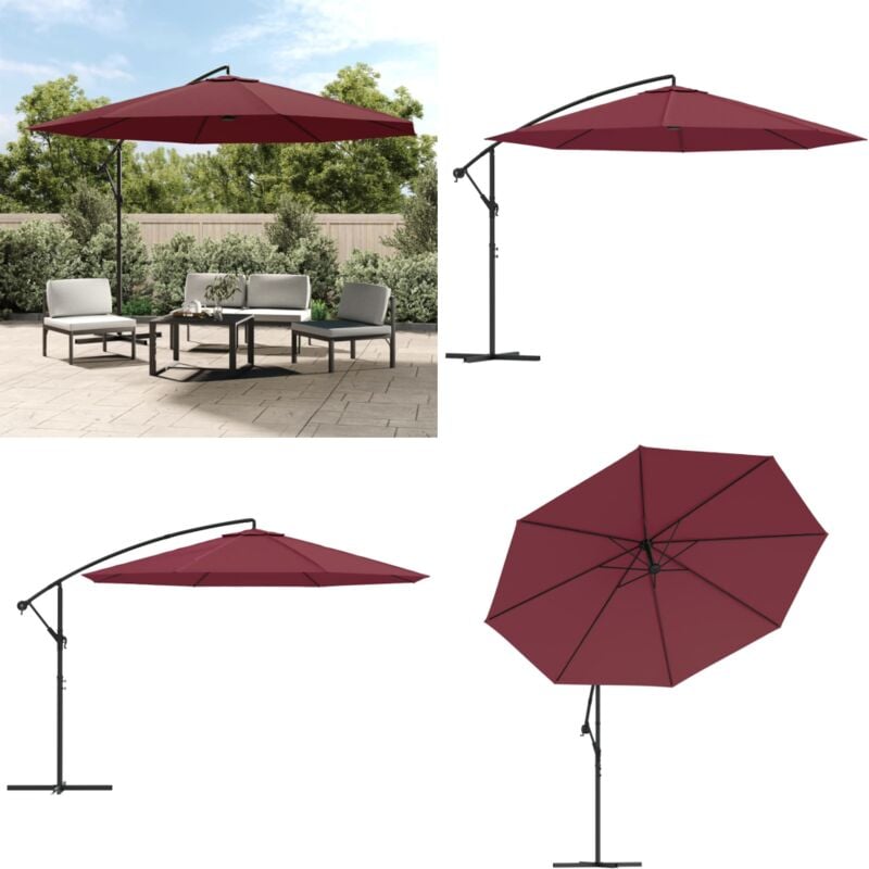 Parasol de jardin en porte-à-faux et poteau en aluminium - Parasol De Jardin - Parasol Suspendu - Parasol Extérieur - Parasol Rouge - Parasol