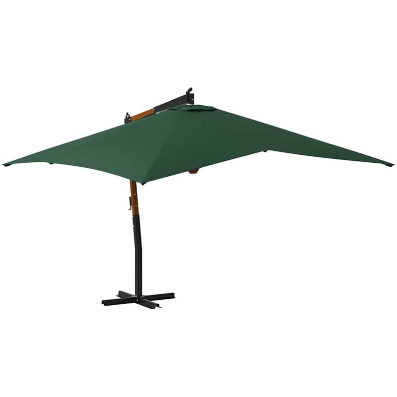 Parasol en porte-à-faux avec mât en bois 400x300 cm Vert