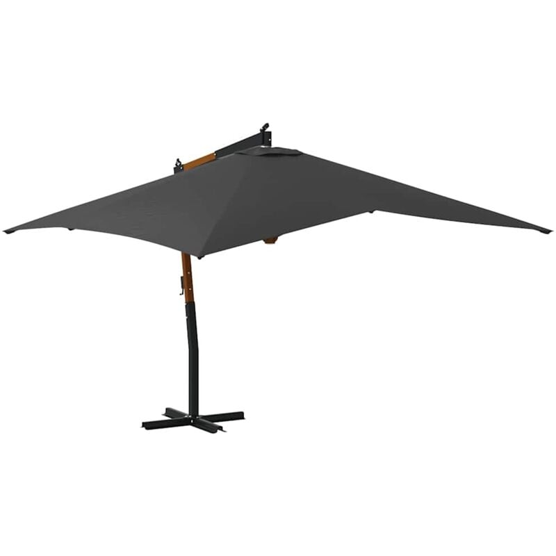 Parasol en porte-à-faux avec mât en bois 400x300 cm Anthracite