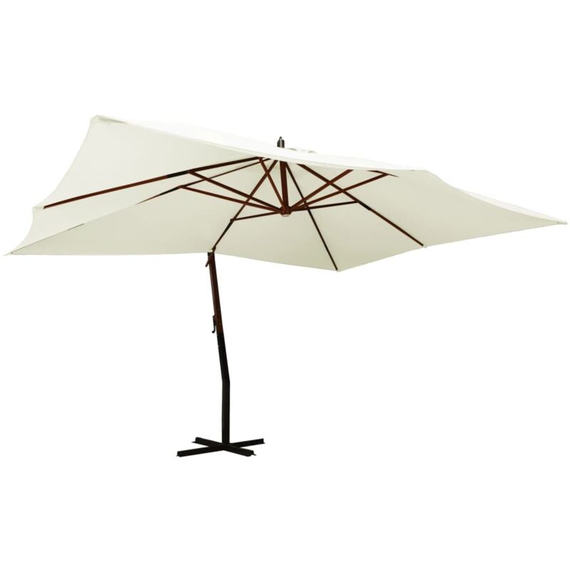 Parasol en porte-à-faux avec mât en bois 400x300 cm Blanc sable Vidaxl