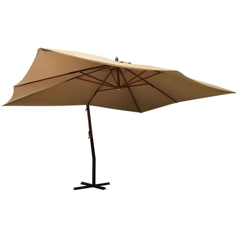 Parasol de jardin en porte-à-faux avec mât en bois taupe Vidaxl