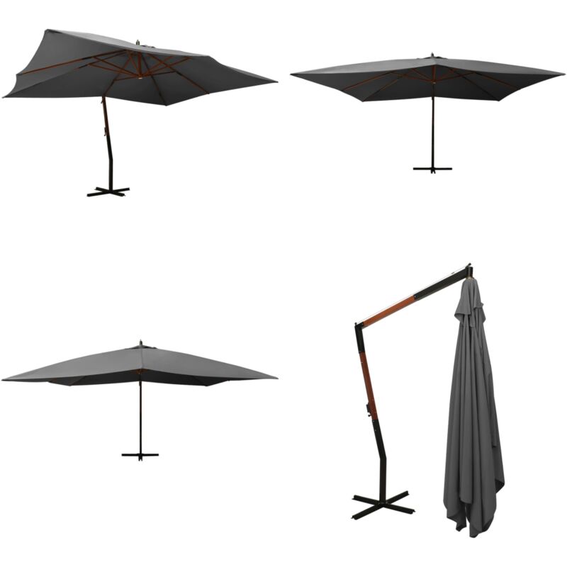 Parasol de jardin en porte-à-faux avec mât en bois anthracite - Parasol De Jardin - Parasol Extérieur - Parasol Rectangulaire - Parasol Anthracite