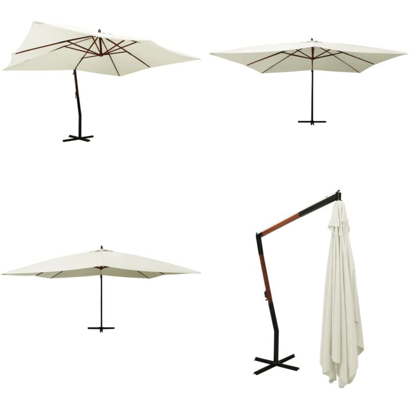 Parasol de jardin en porte-à-faux avec mât en bois blanc sable - Parasol De Jardin - Parasol Extérieur - Parasol Plage - Parasol Rectangulaire